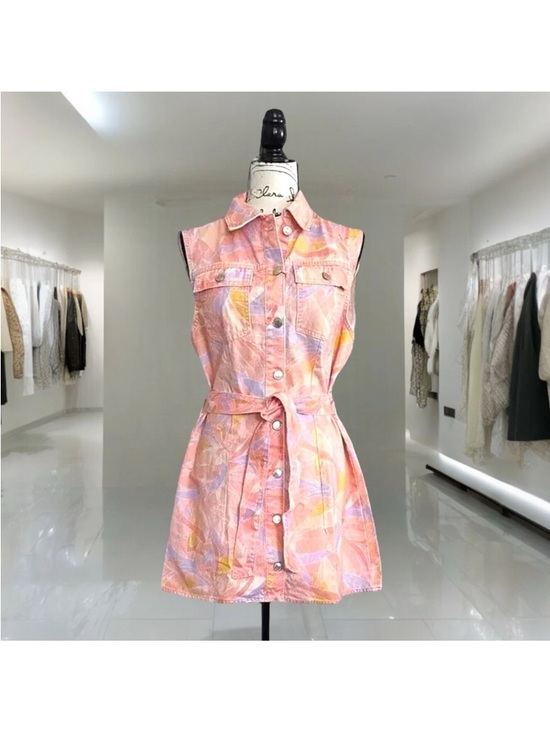 Zara Dresses & Skirts - Zara Sleeveless Belted Denim Dress in Peach Lavender Yellow